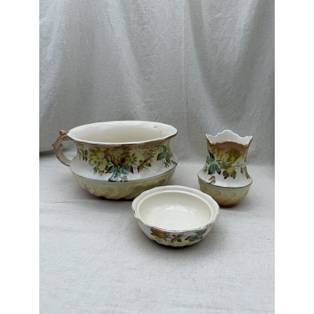 Antique Burton K & Co Late Mayers Floral Chamber Set England Pitcher Bowl Soap